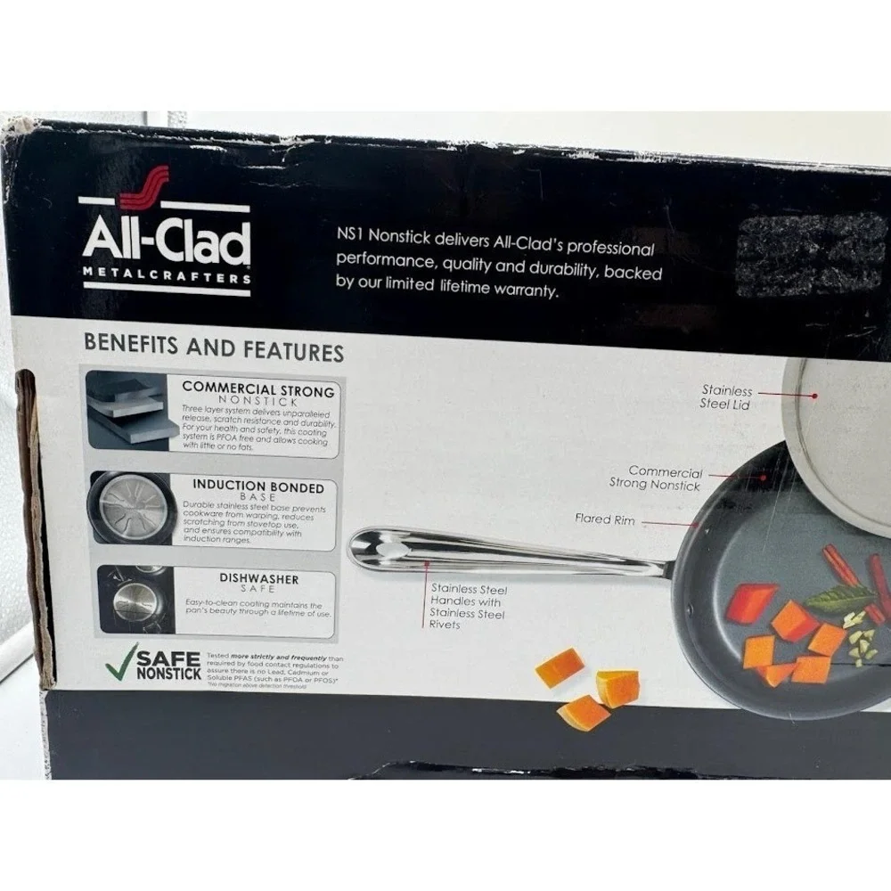 All-Clad NS1 Nonstick‎ 2 Qt Shallow Sauce Pan with Lid Hard Anodized E1022364